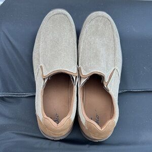 SIO Mens Casual Tan/Brown Slip-On Loafers Fabric upper contrasting heal patch 12
